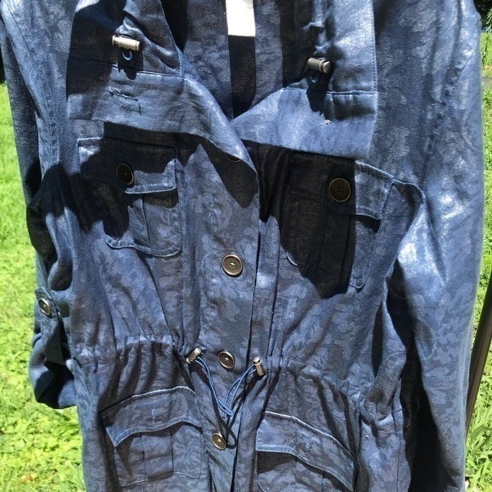 Chico's 1 sz 8 US blue design Jacket coat windbreaker drawstring Waist